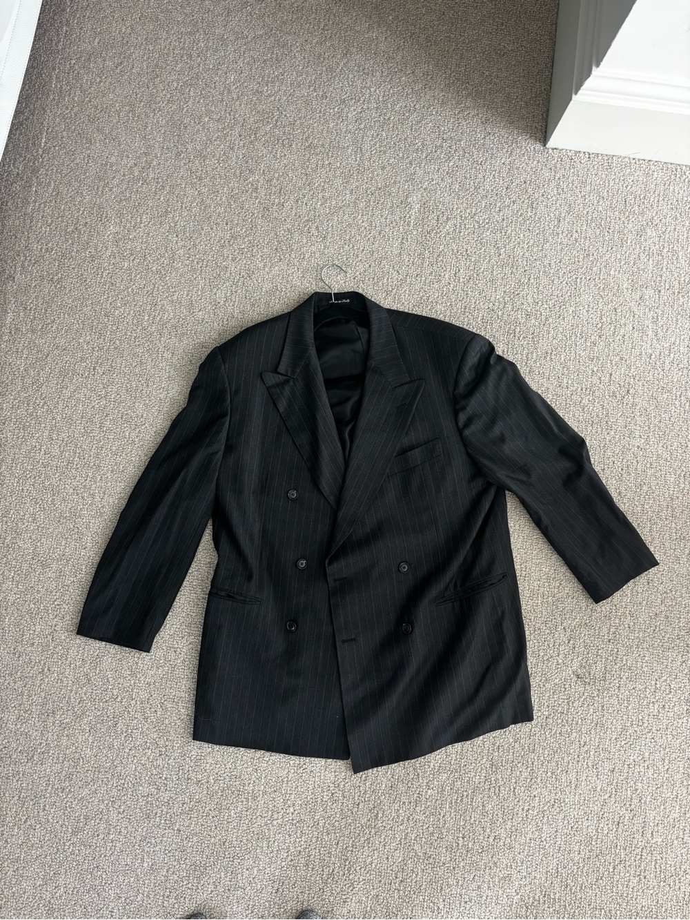Men's Black Pinstripe Double-Breasted Blazer